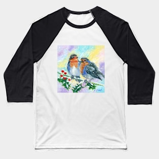 Robins on a holly branch Baseball T-Shirt